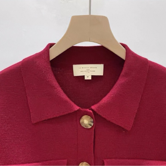 Sezane Women Betty Burgundy Wool Cardigan Jacket - Picture 3 of 6